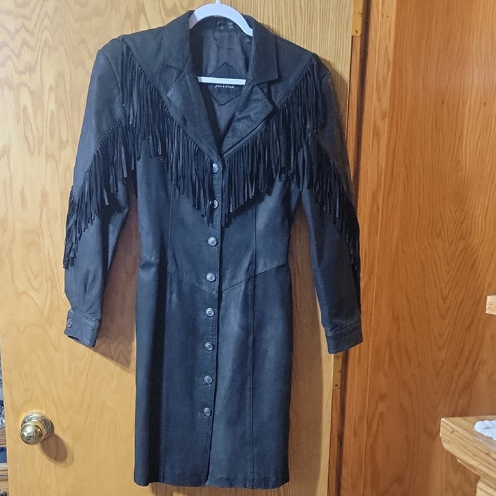 Black Fringe Leather Coat